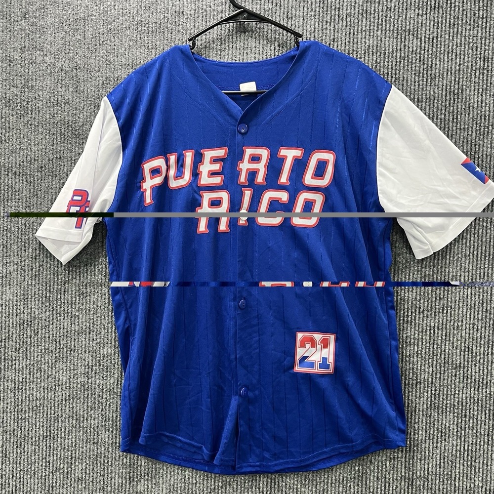 Puerto Rico Roberto Clemente 21 Baseball Jersey Blue White XL